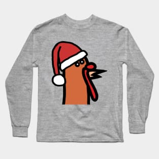 Portrait of Thanksgiving Turkey Wearing Christmas Santa Hat Long Sleeve T-Shirt